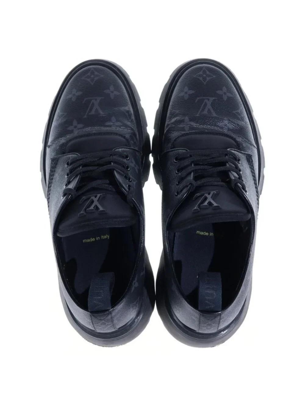 Louis Vuitton LV Gold Line Monogram Eclipse Leather Derby Shoes Black